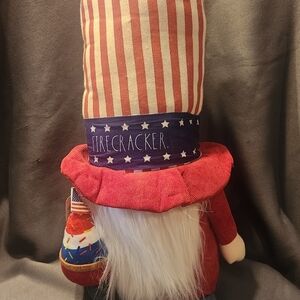 Rae Dunn 18" Weighted Gnome 4th of July USA Plush Top Hat Firecracker America